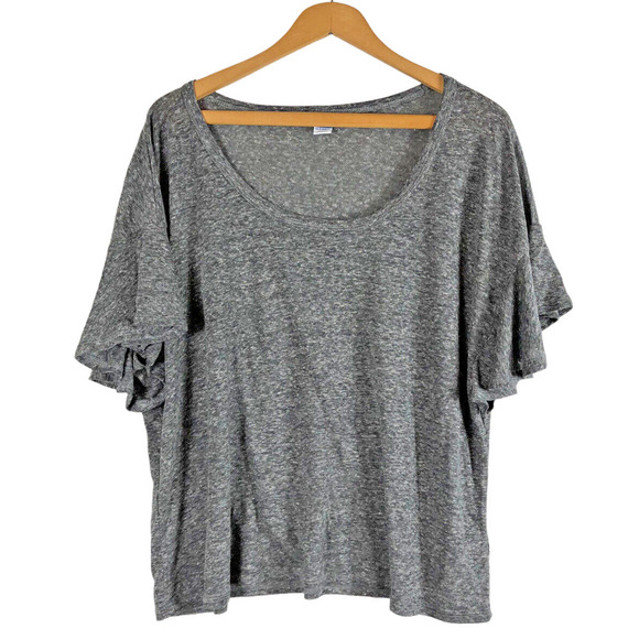 Old Navy Linen Blend Top Large Gray Ruffle Flutter Short Sleeve Womens Knit - Picture 1 of 4